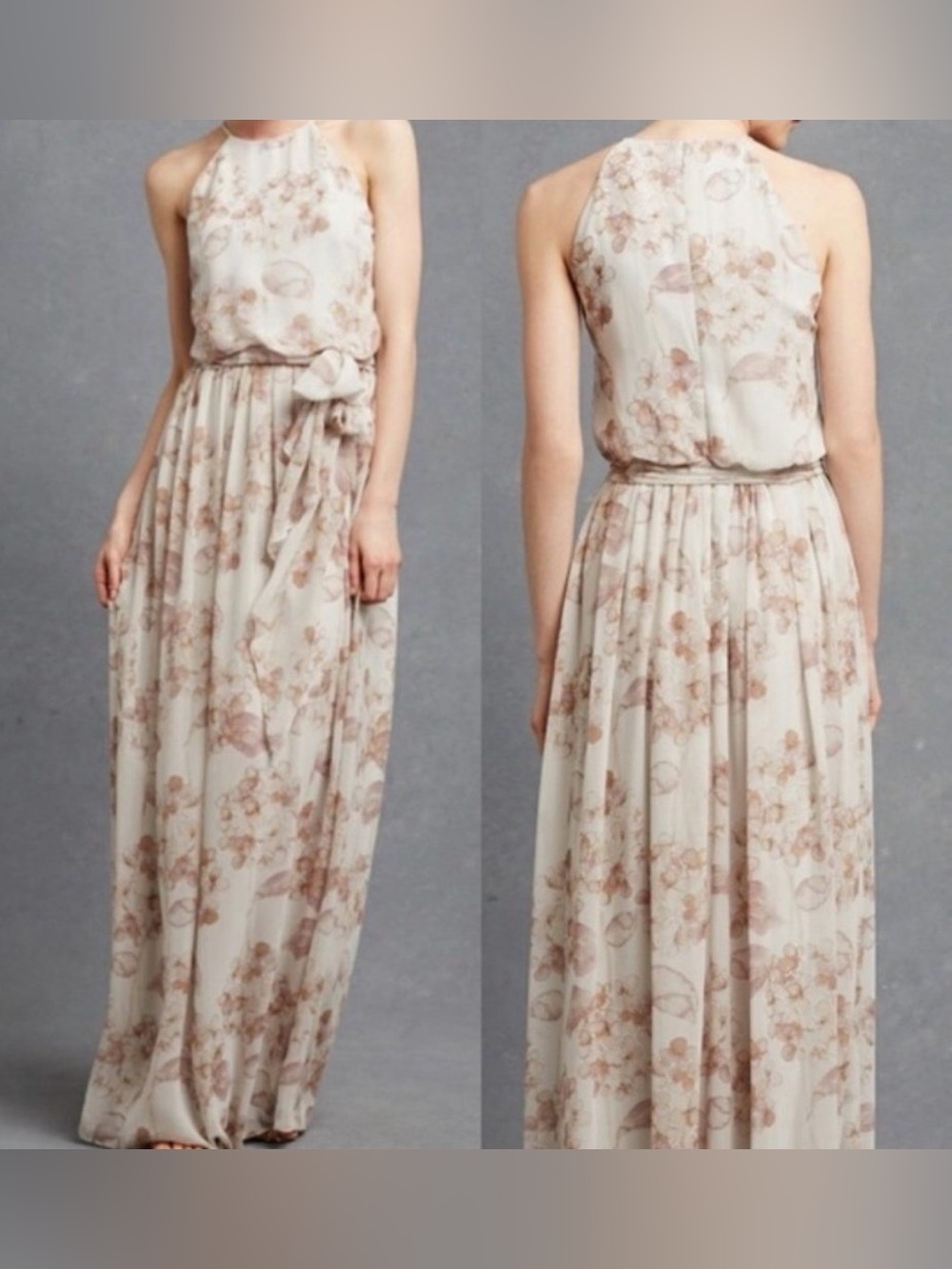 Donna Morgan Floral Halter Maxi Dress in Blush Cream